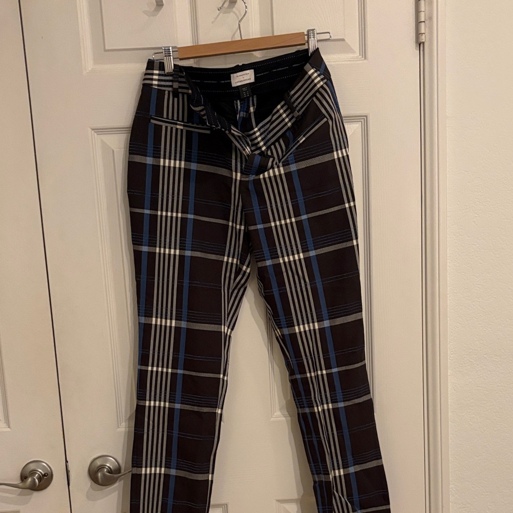 Anthropologie Plaid Trousers with Blue & Cream Windowpane